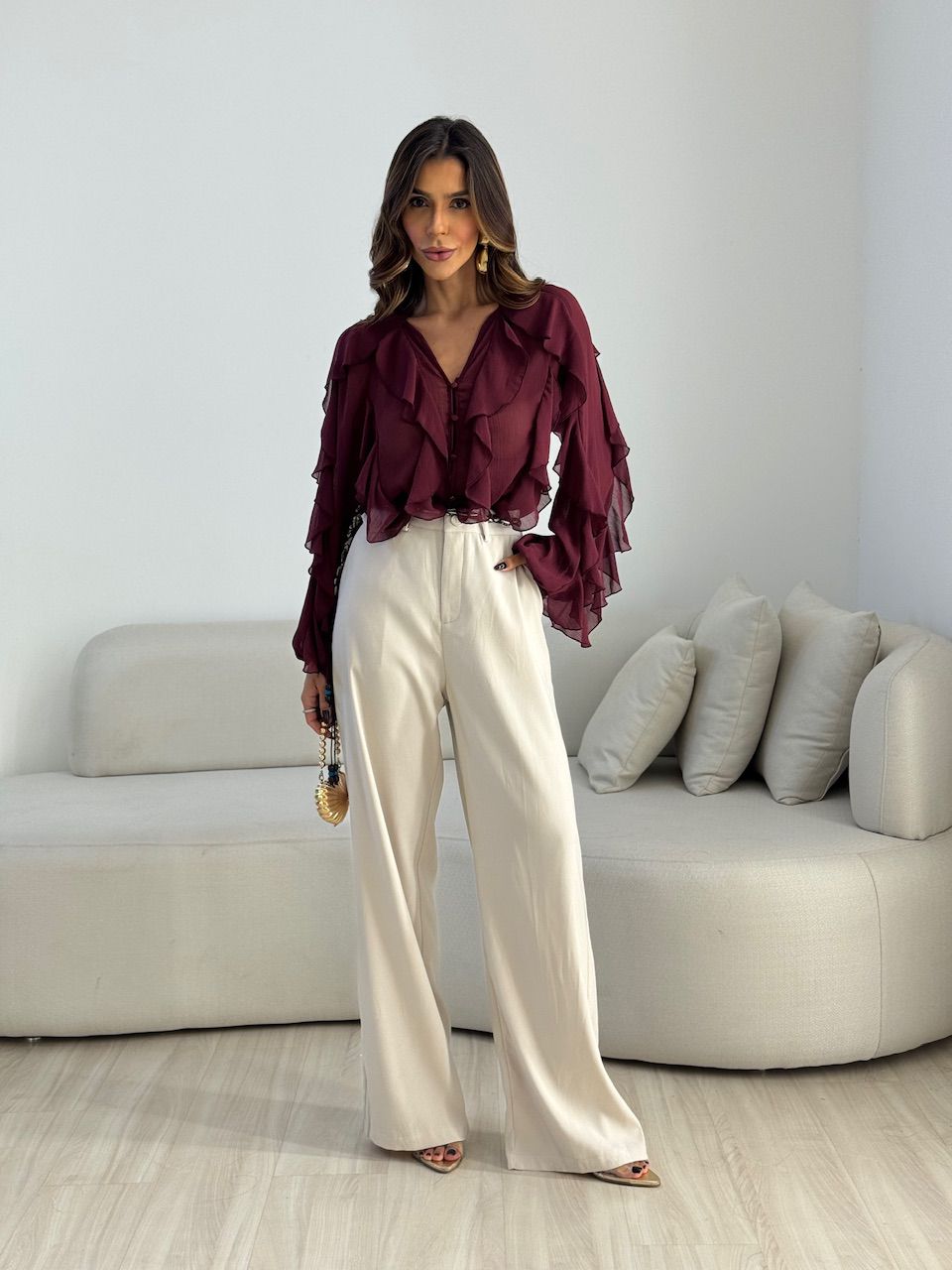 BLUSA FLÁVIA BABADOS VINHO