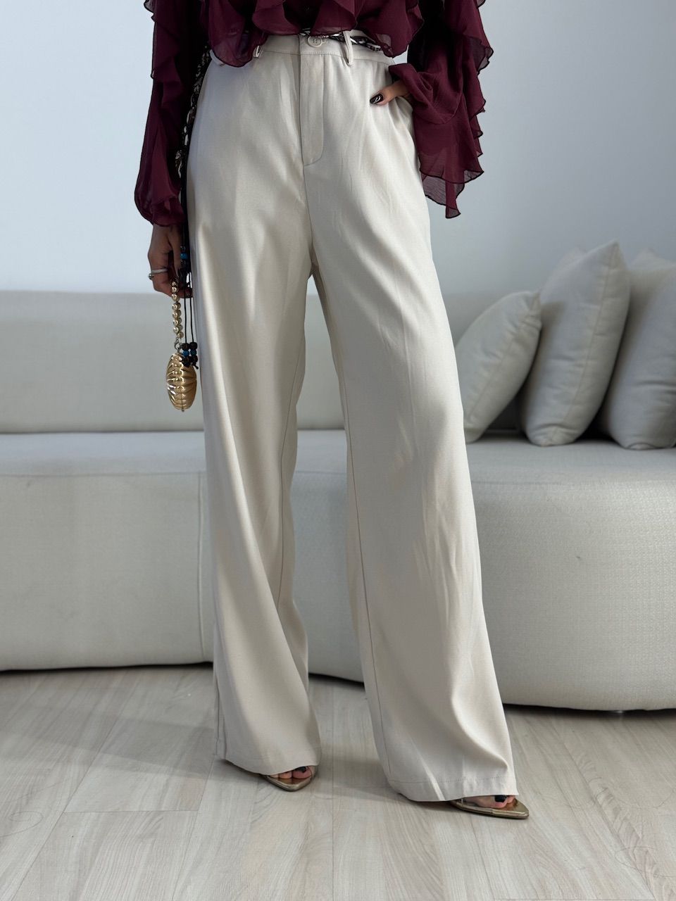 CALÇA MARIA FLOR LENÇO AREIA - 0073580110 - CAROLLA FERRARO