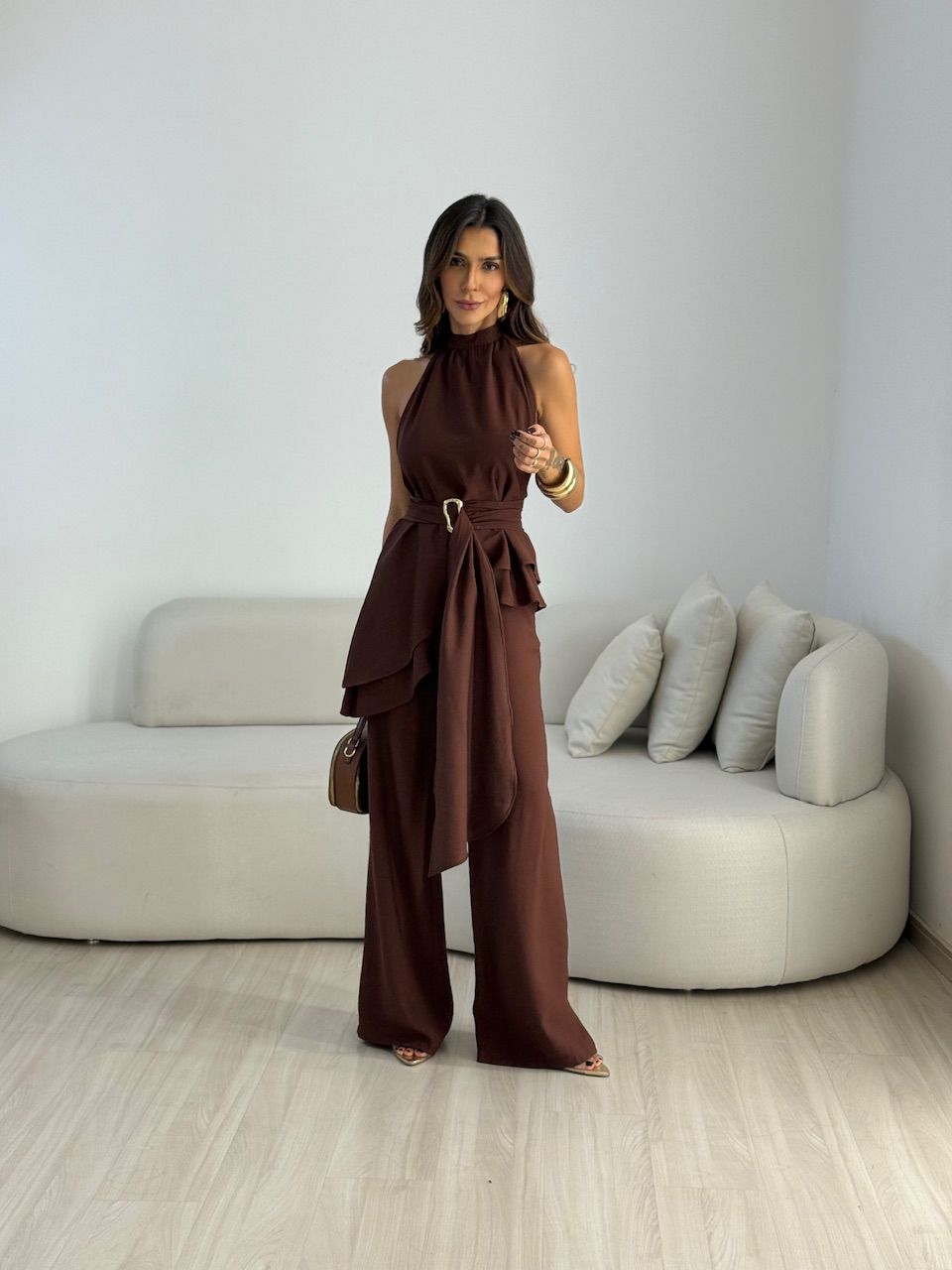 CONJUNTO ADELE BLUSA ASSIMÉTRICA MARROM