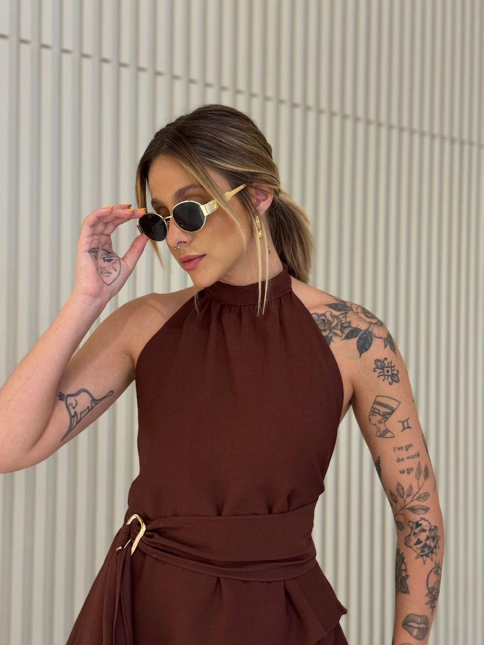 CONJUNTO ADELE BLUSA ASSIMÉTRICA MARROM