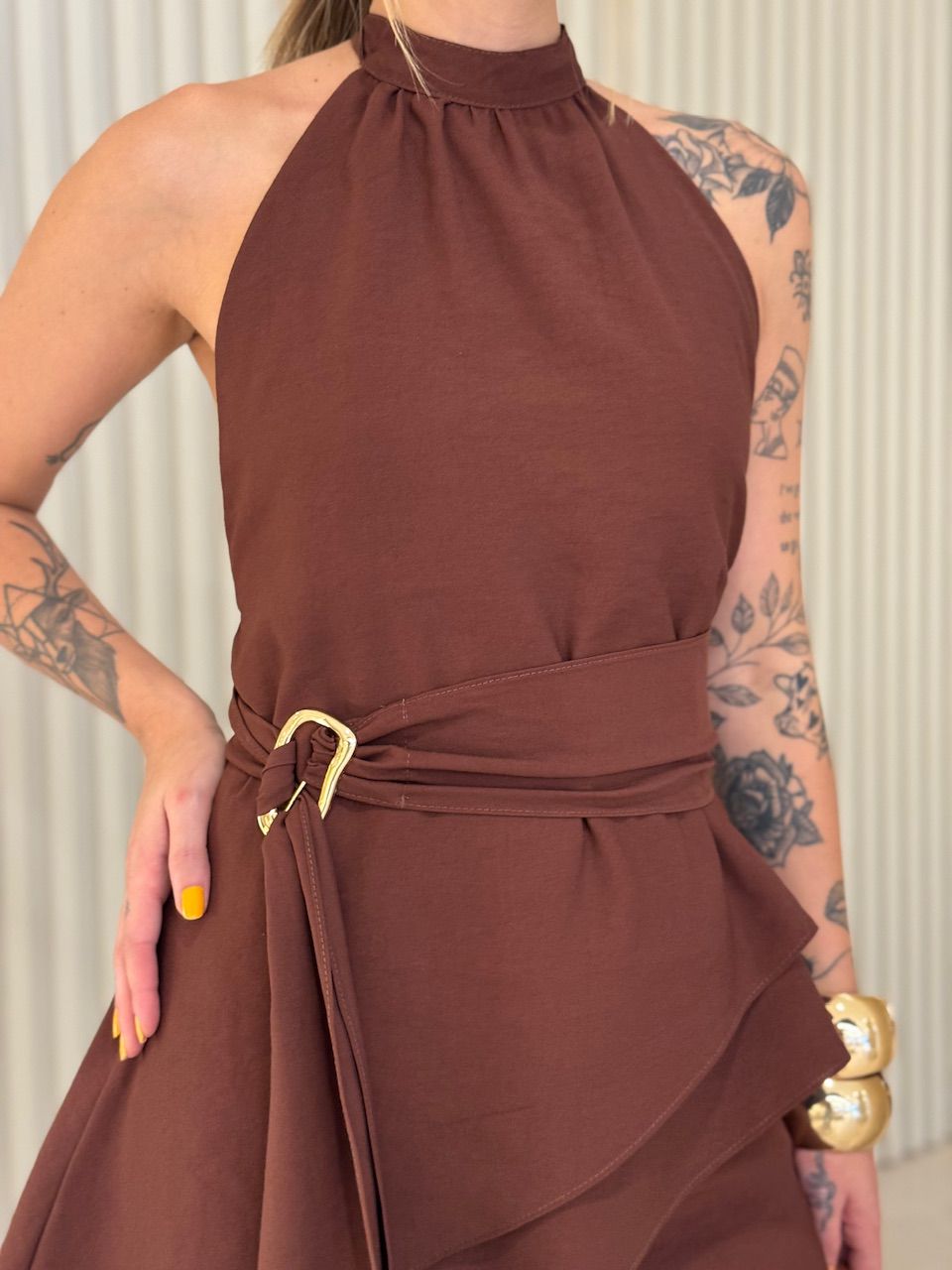 CONJUNTO ADELE BLUSA ASSIMÉTRICA MARROM