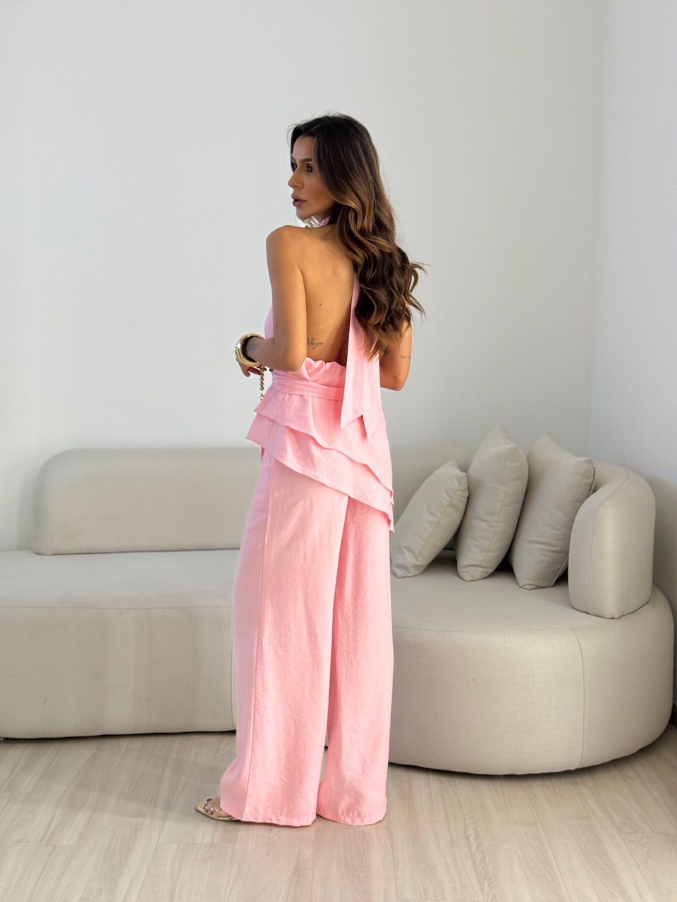 CONJUNTO ADELE BLUSA ASSIMÉTRICA ROSA