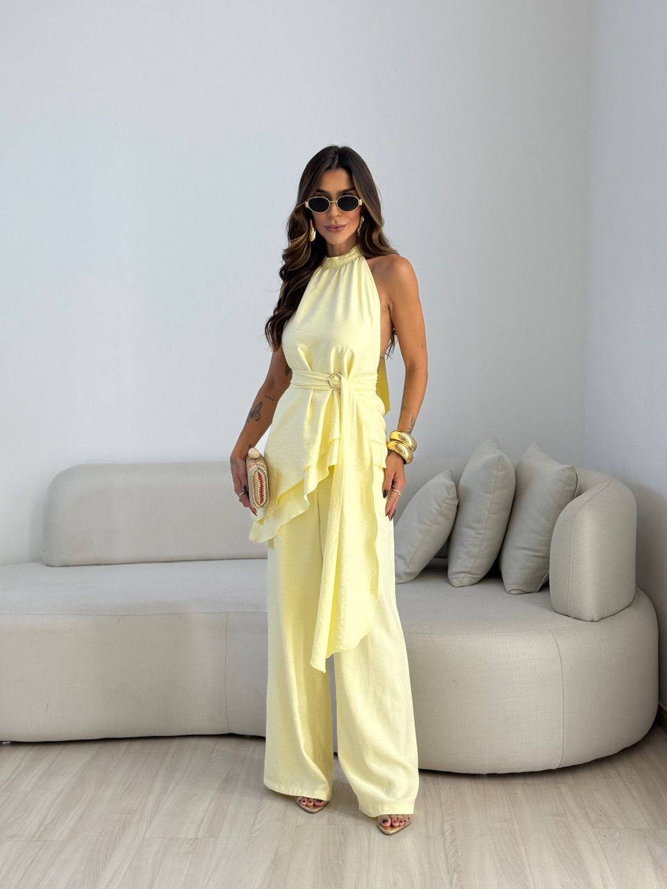 CONJUNTO ADELE BLUSA ASSIMÉTRICA YELLOW BUTTER - 0... - CAROLLA FERRARO