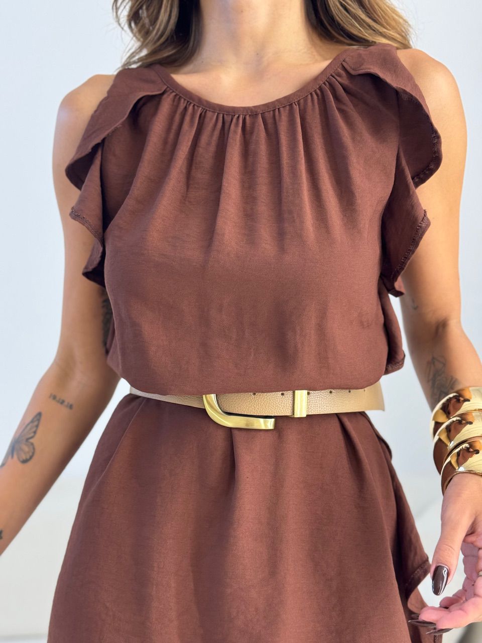 VESTIDO LAUANE BABADO MARROM