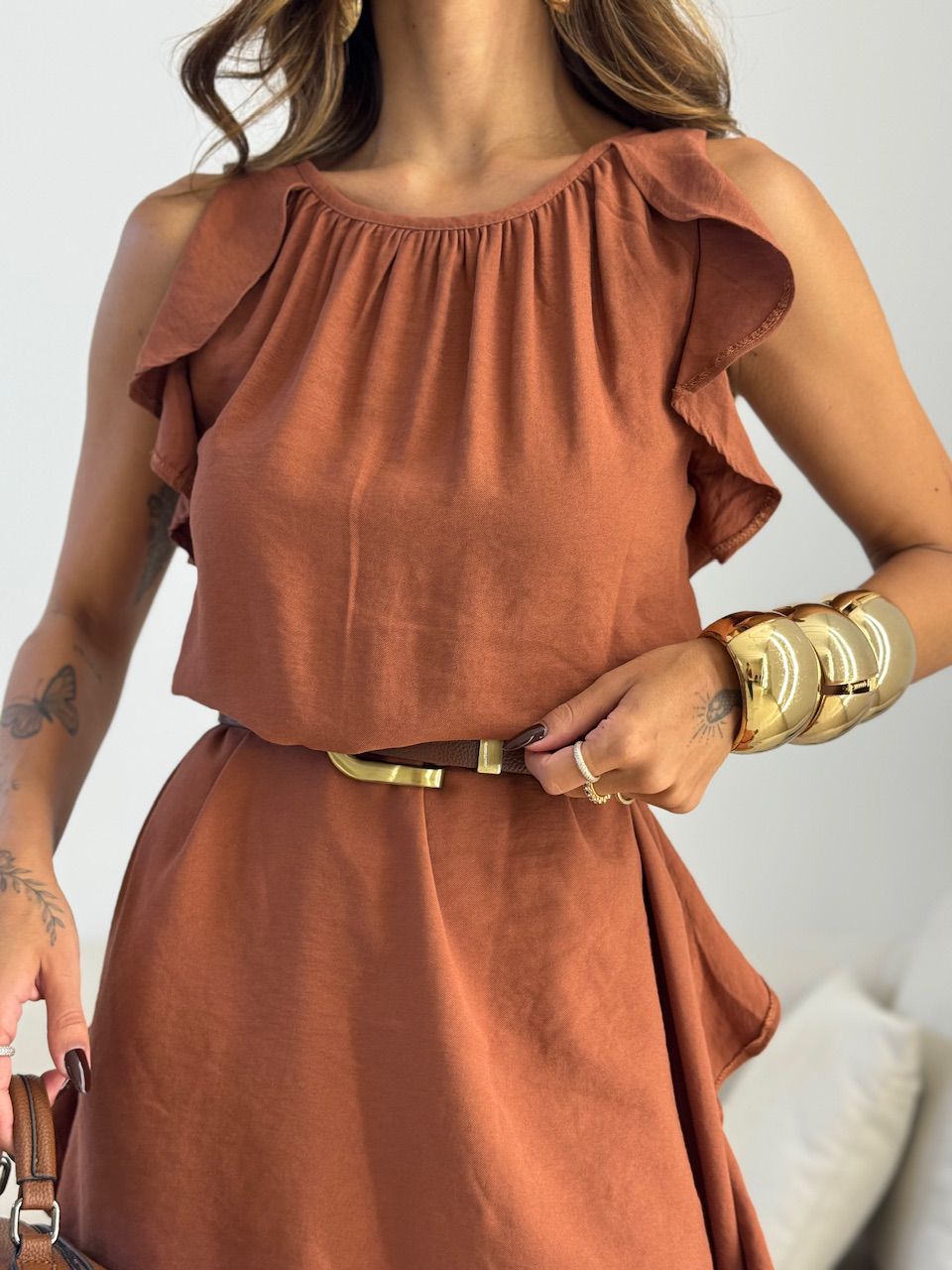 VESTIDO LAUANE BABADO TELHA