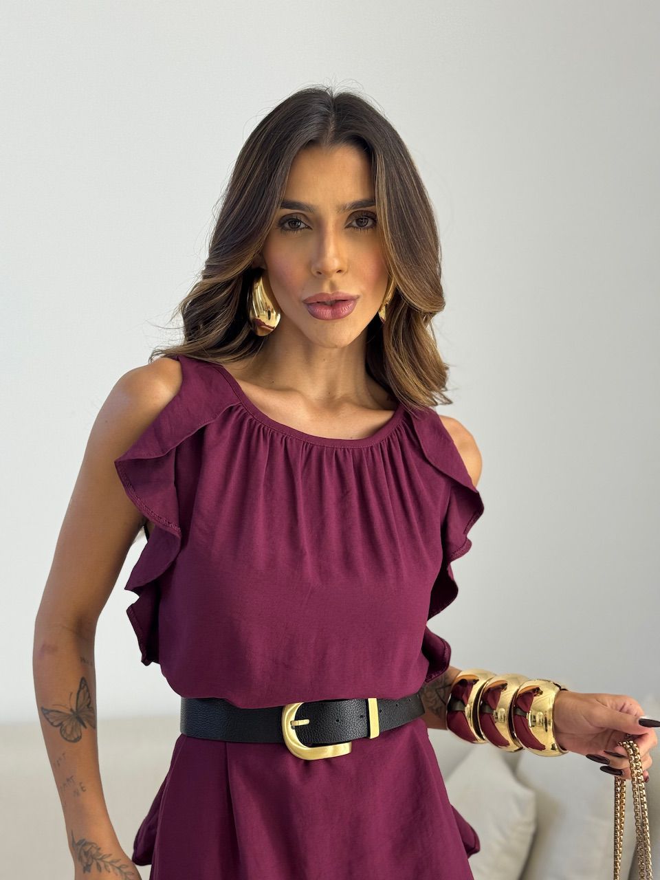 VESTIDO LAUANE BABADO VINHO