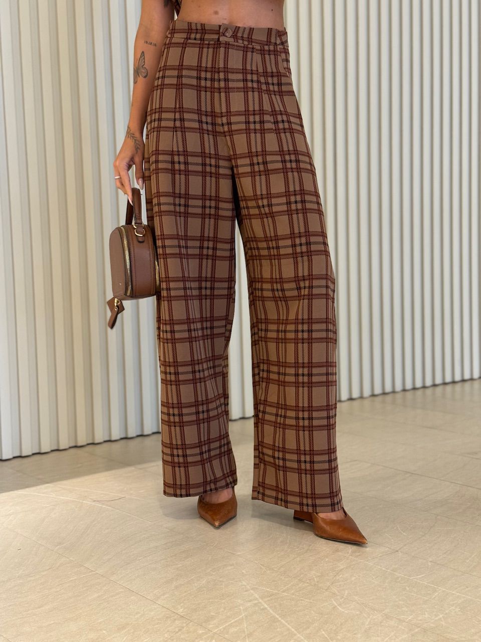 CALÇA TAÍS XADREZ CAFÉ