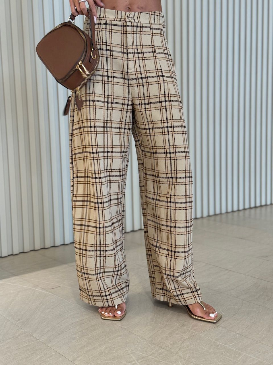 CALÇA TAÍS XADREZ NUDE