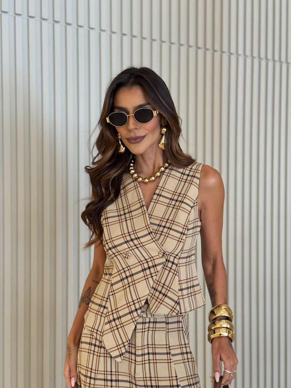 COLETE MAÍRA XADREZ NUDE - 0074560049 - CAROLLA FERRARO