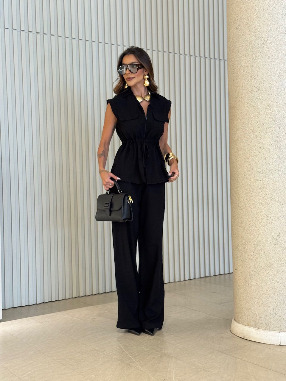 CONJUNTO ANTONELA COLETE CARGO PRETO - 0074480032 - CAROLLA FERRARO