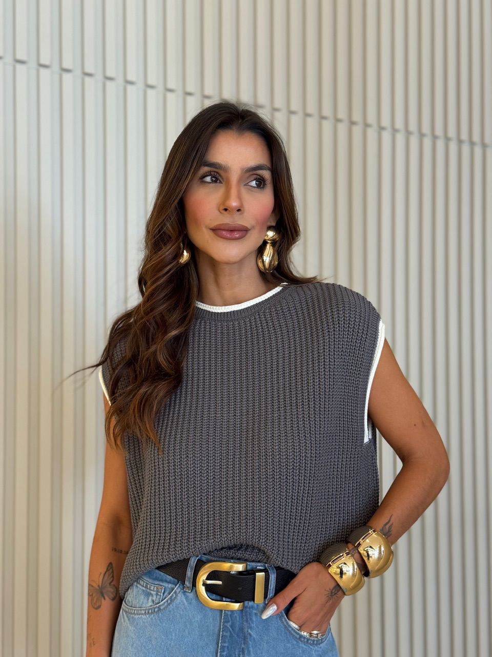 COLETE ROBERTA TRICOT CINZA - 0075860091 - CAROLLA FERRARO