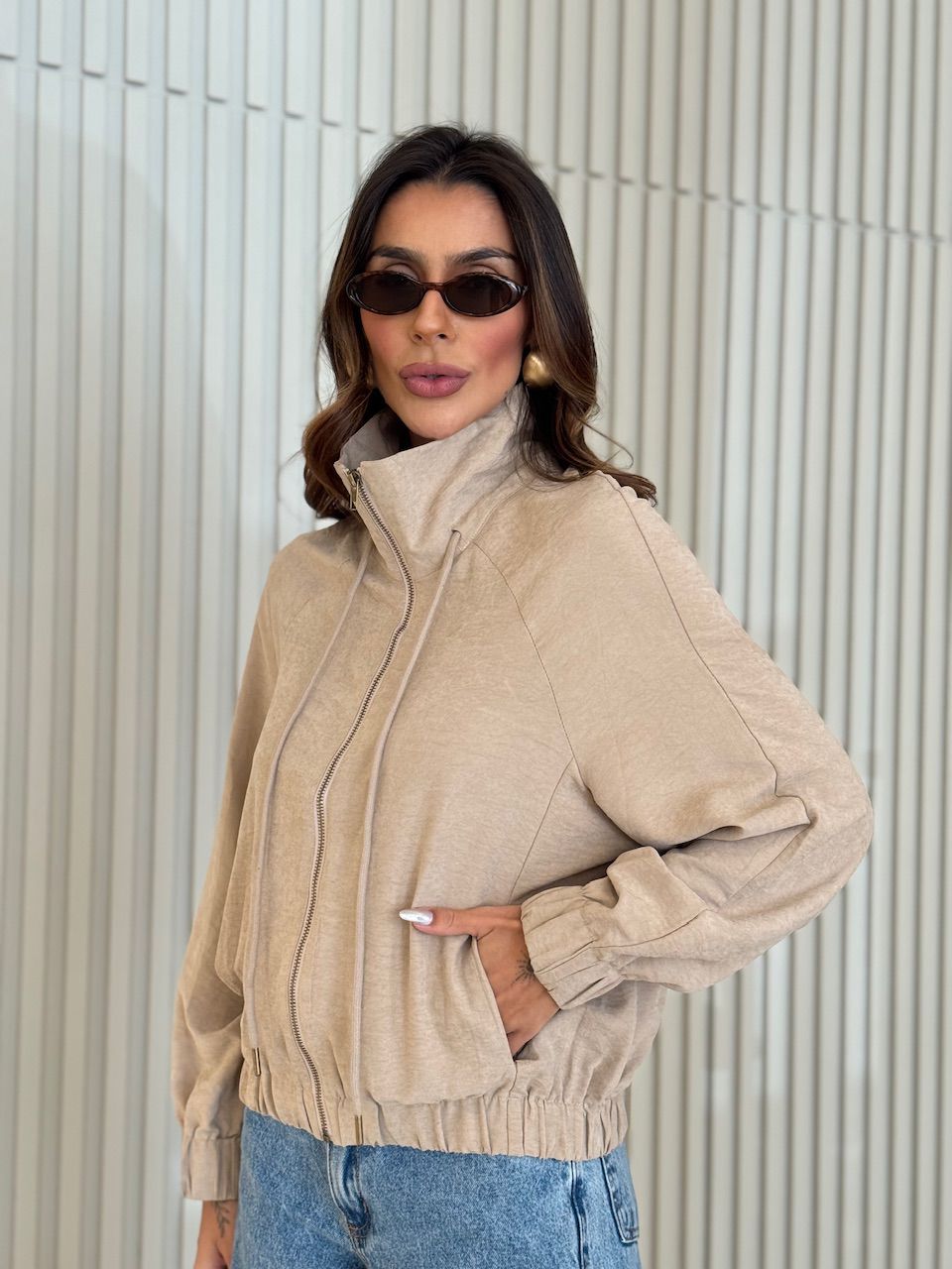 JAQUETA AURORA ZÍPER AREIA