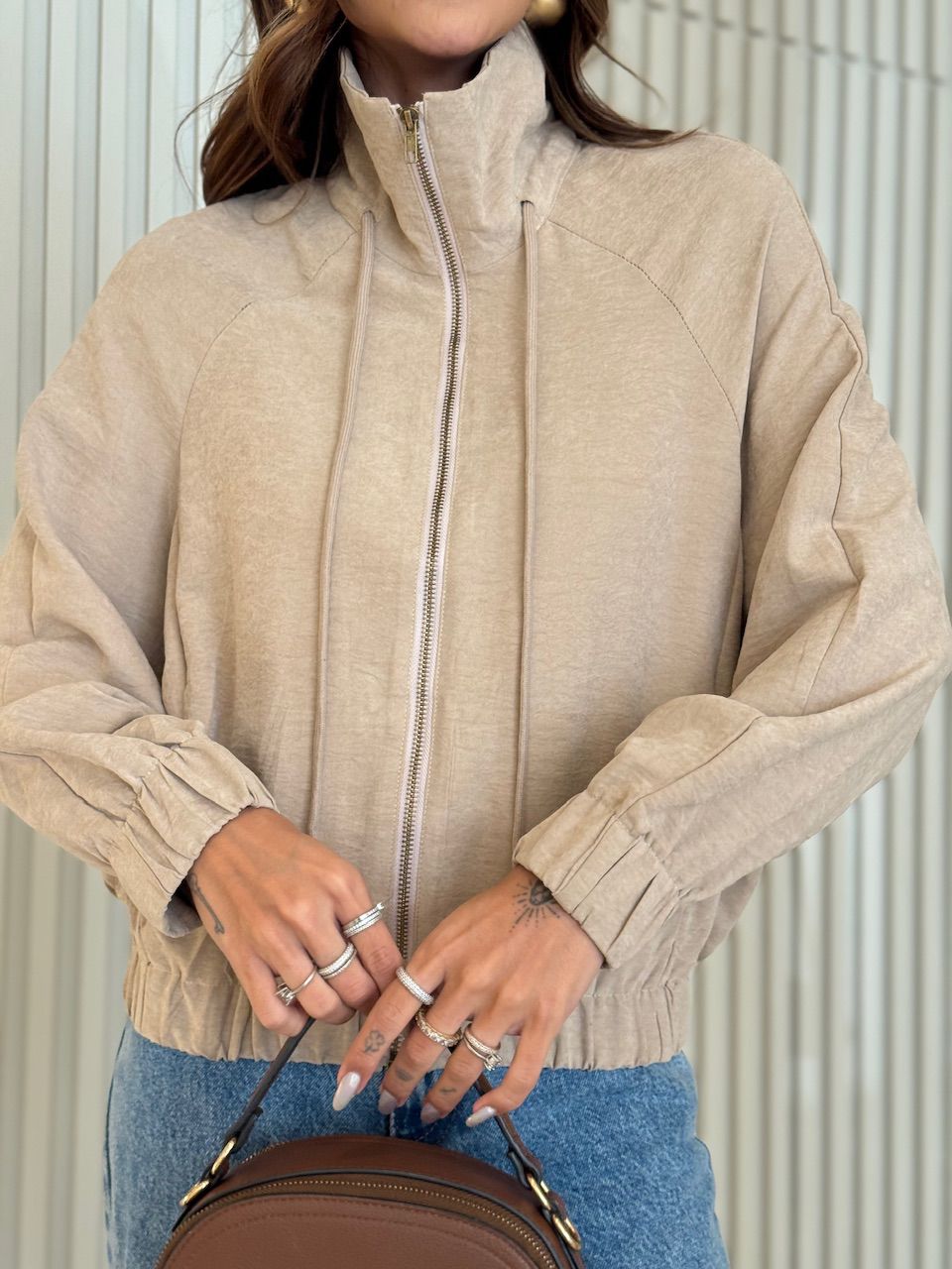JAQUETA AURORA ZÍPER AREIA