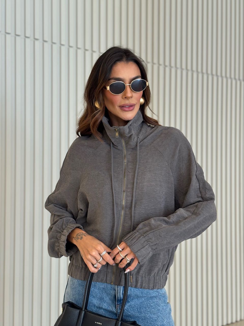 JAQUETA AURORA ZÍPER GRAFITE - 0075840250 - CAROLLA FERRARO