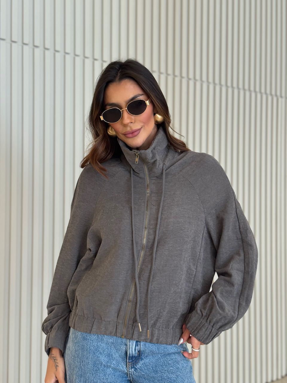 JAQUETA AURORA ZÍPER GRAFITE