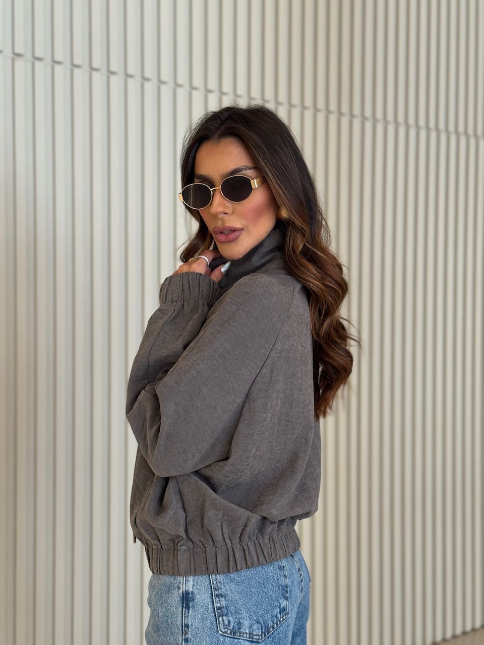 JAQUETA AURORA ZÍPER GRAFITE