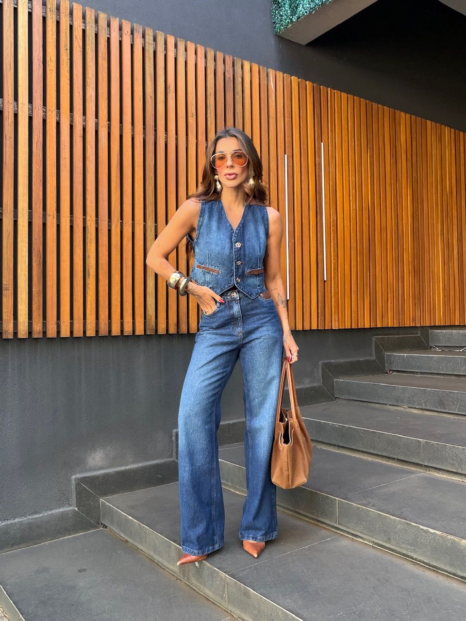 CALÇA LÍDIA BOLSO PU JEANS ESCURO