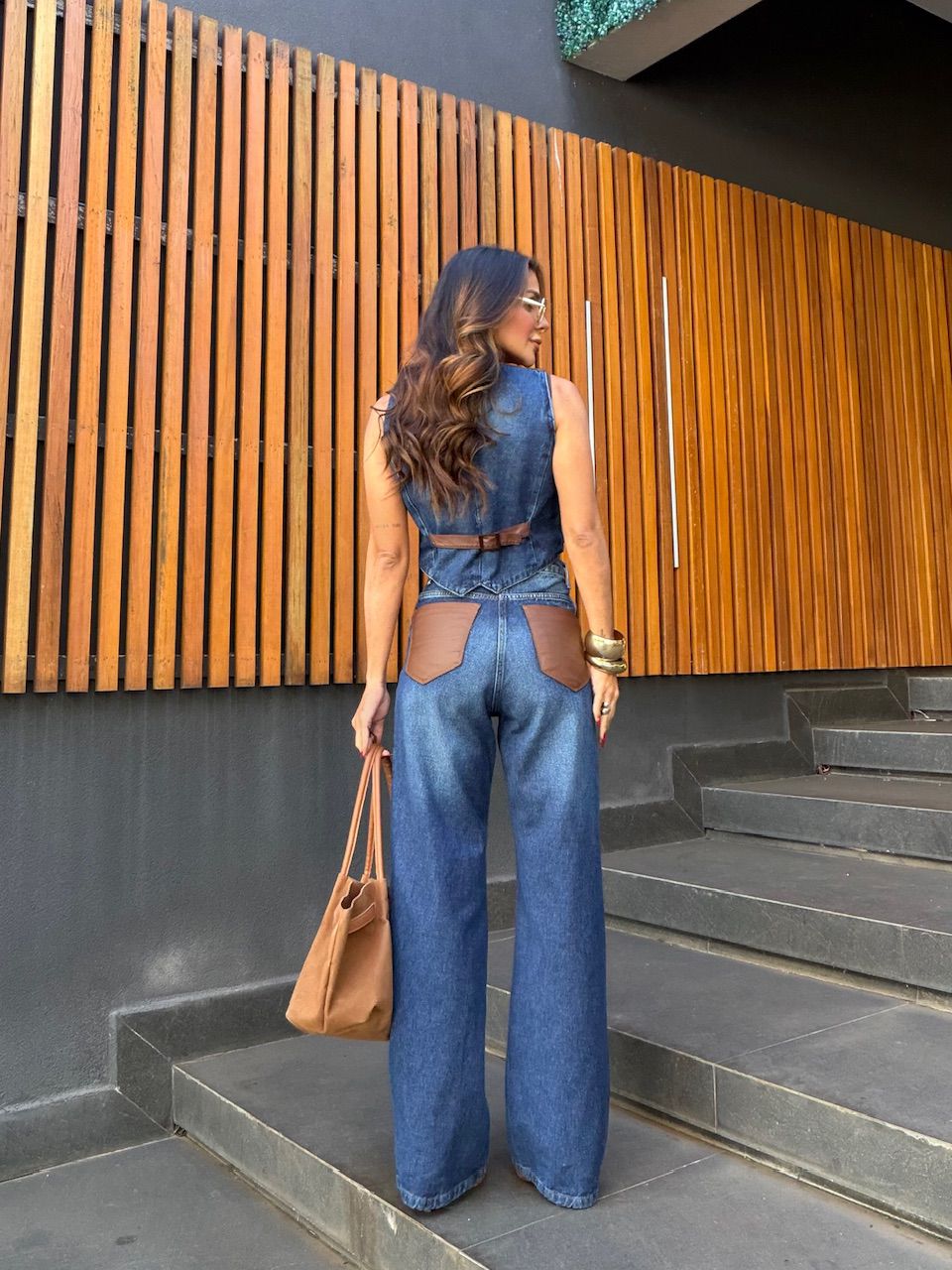 CALÇA LÍDIA BOLSO PU JEANS ESCURO