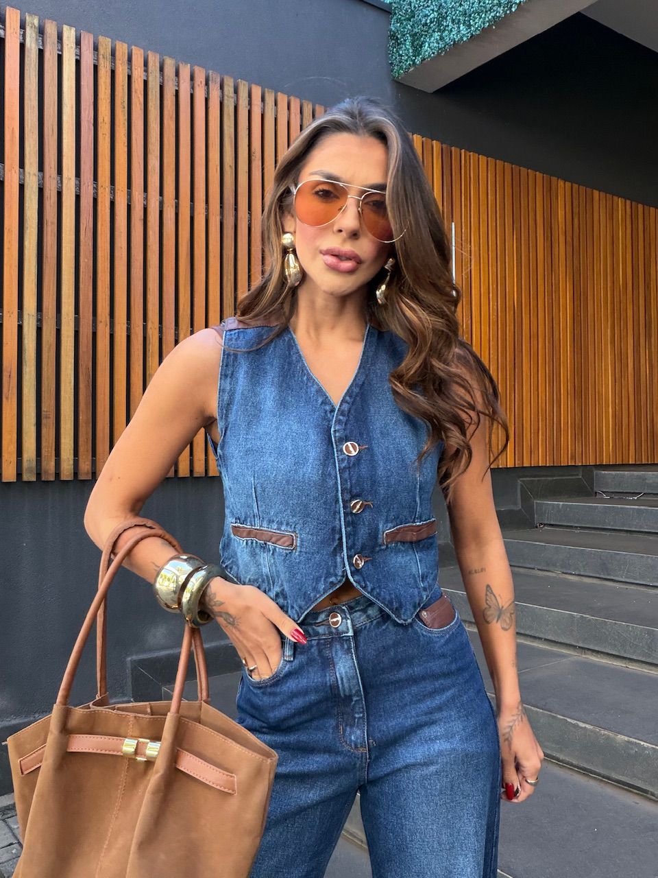 COLETE ANA FLORA BOLSO PU JEANS ESCURO