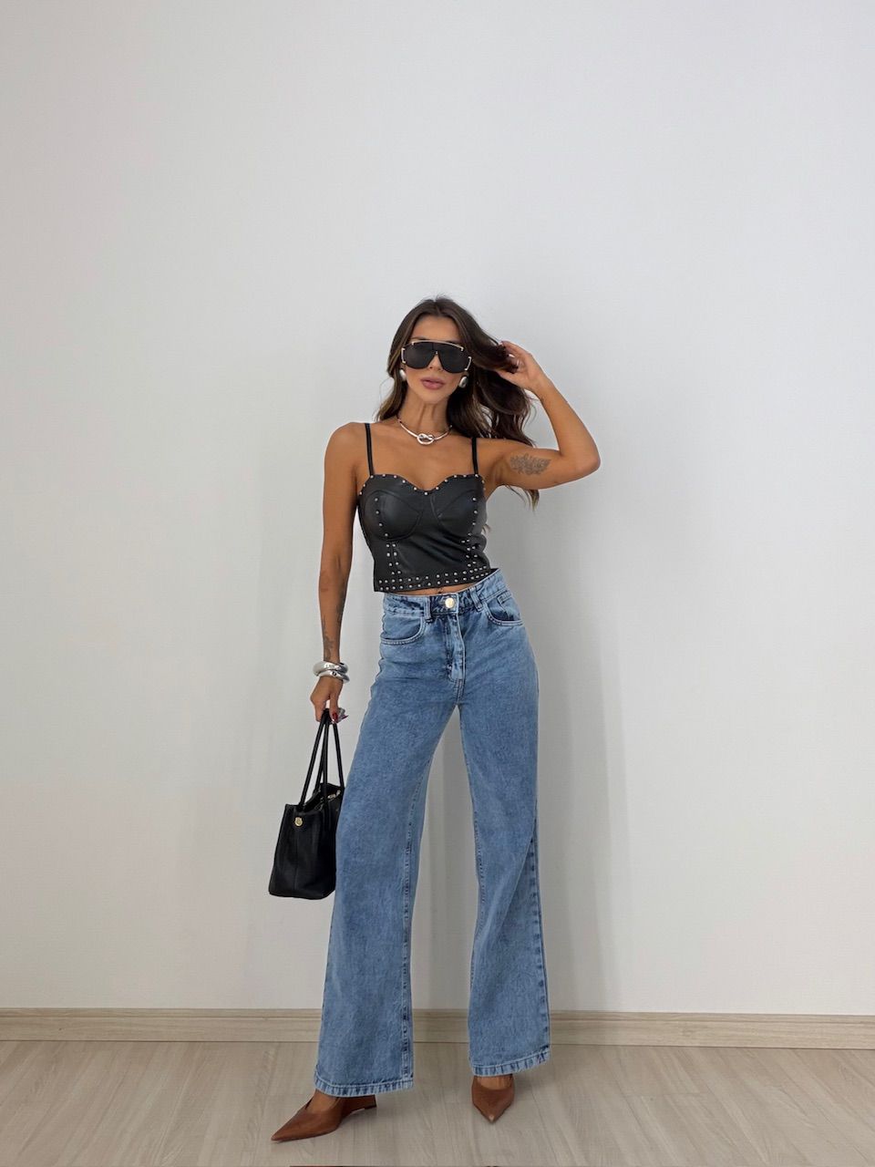 CROPPED BELLA COURO FAKE PRETO