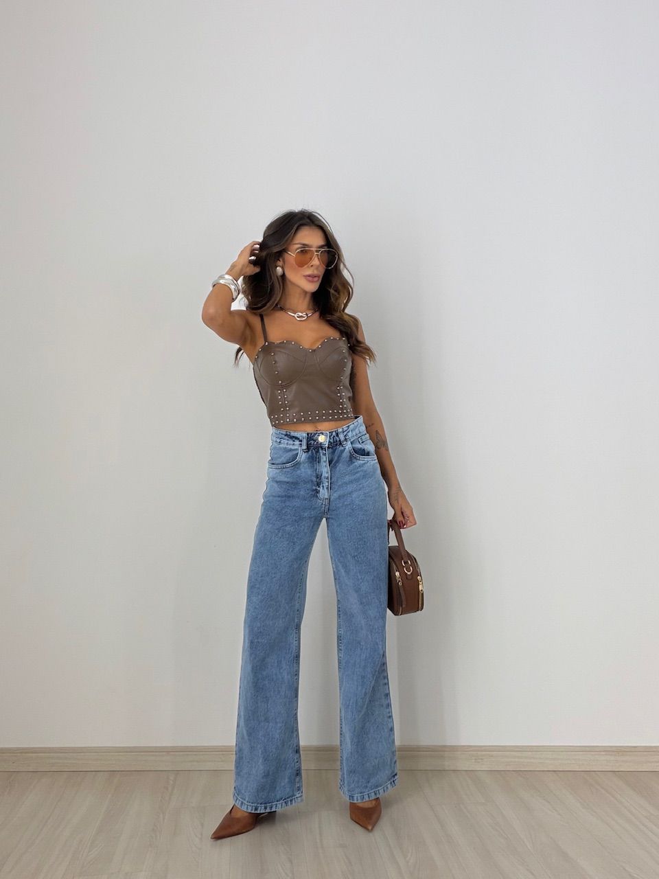 CROPPED BELLA COURO FAKE CAFÉ