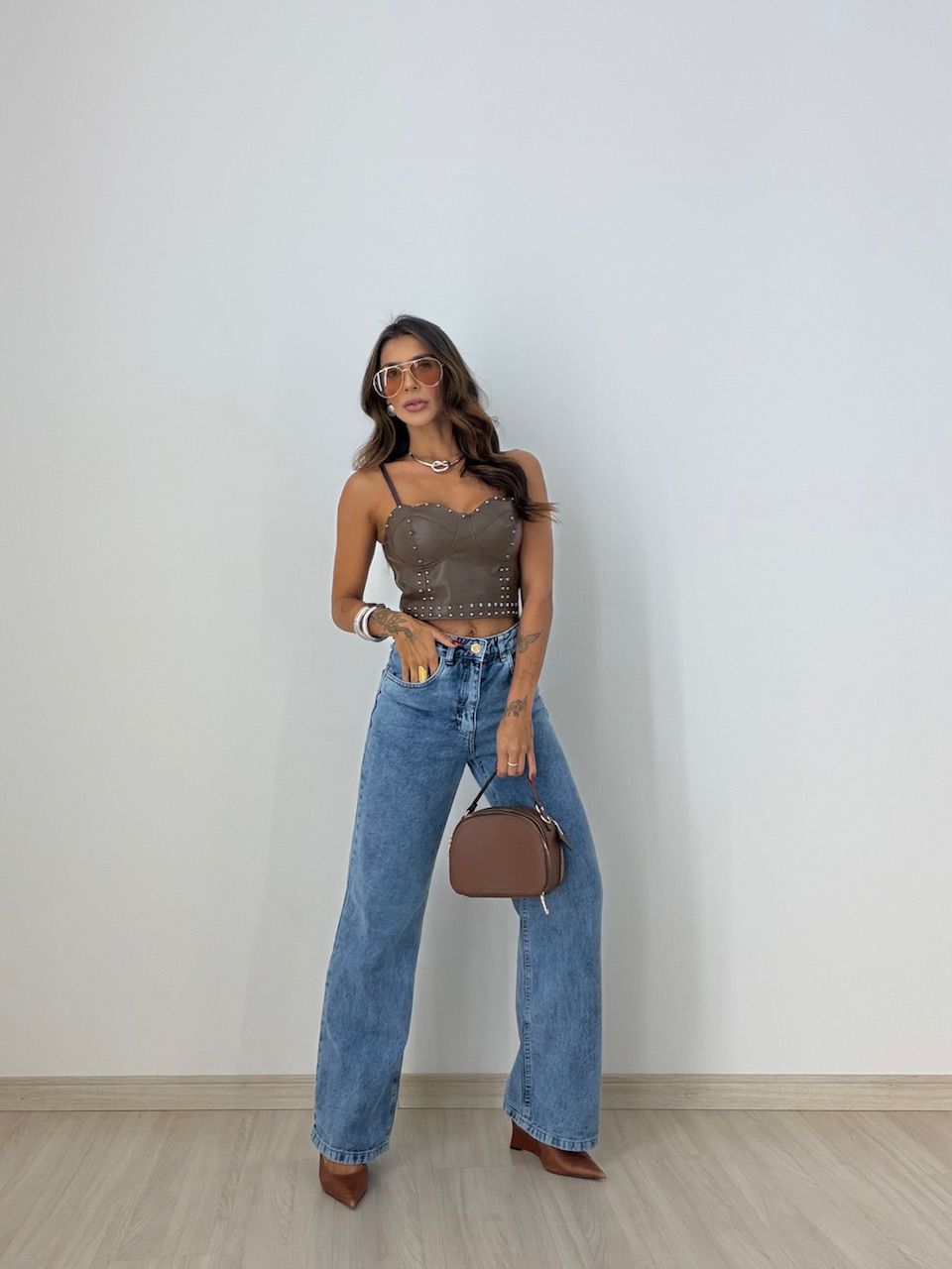 CROPPED BELLA COURO FAKE CAFÉ
