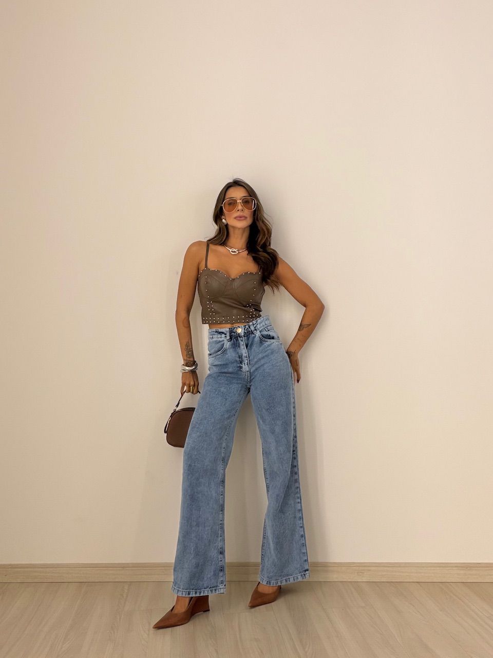 CROPPED BELLA COURO FAKE CAFÉ