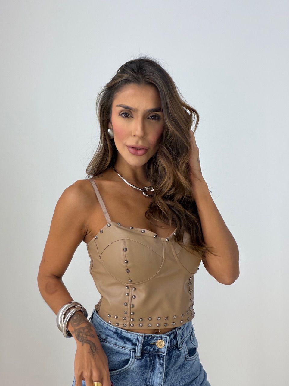 CROPPED BELLA COURO FAKE NUDE - 0077920049 - CAROLLA FERRARO