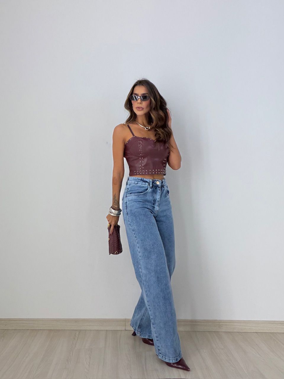 CROPPED BELLA COURO FAKE VINHO