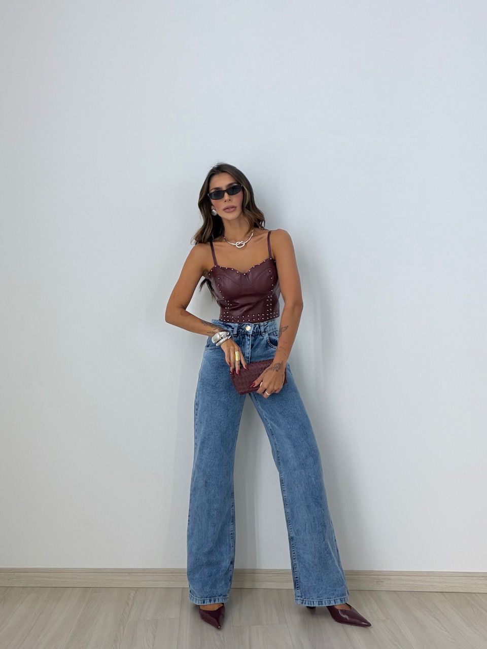 CROPPED BELLA COURO FAKE VINHO