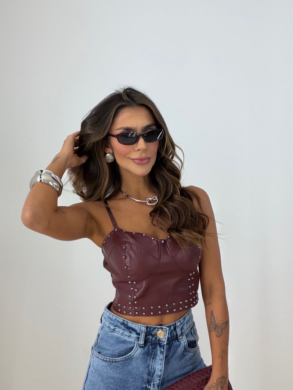 CROPPED BELLA COURO FAKE VINHO