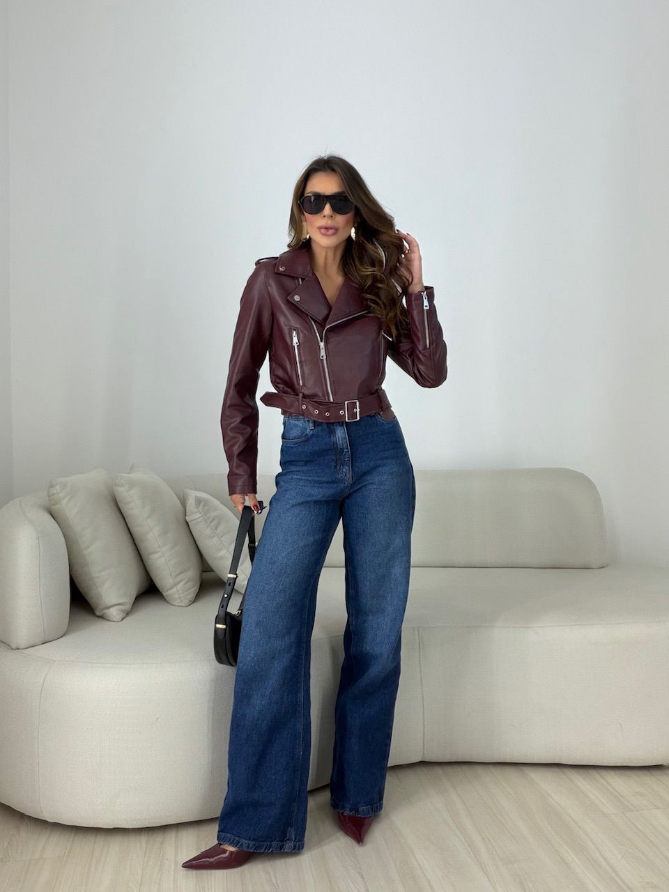 JAQUETA GABRIELA COURO FAKE VINHO