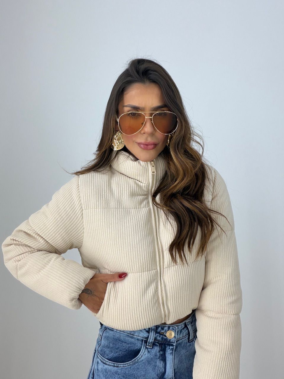 PUFFER LINETE CANELADA AREIA - 0077960110 - CAROLLA FERRARO