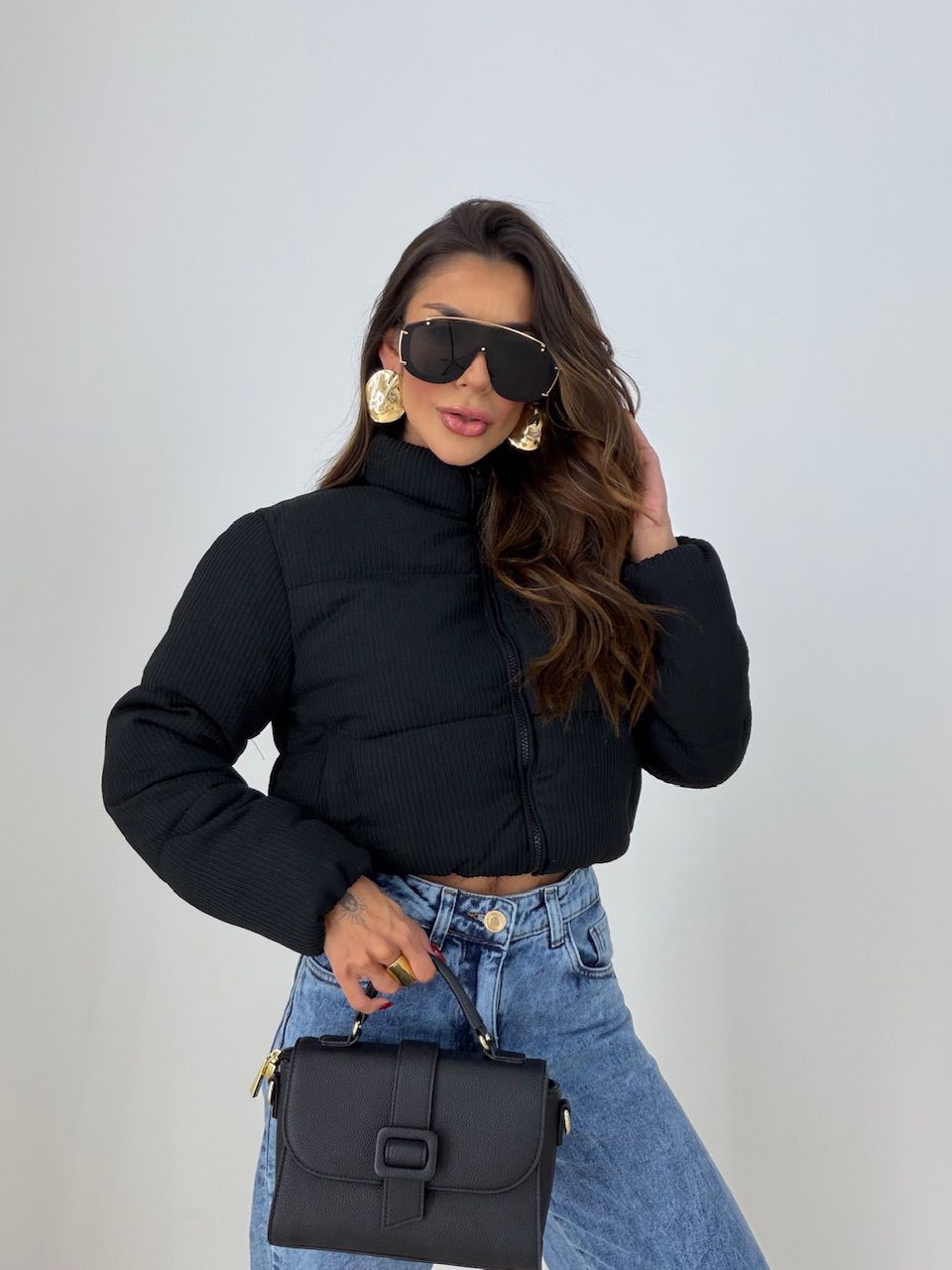 PUFFER LINETE CANELADA PRETO - 0077960032 - CAROLLA FERRARO