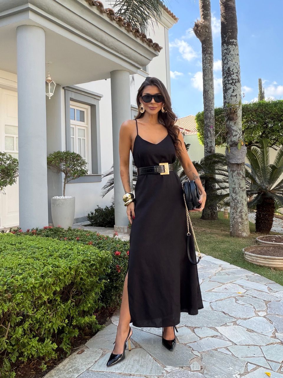 VESTIDO ELISE MIDI PRETO - 0077940032 - CAROLLA FERRARO