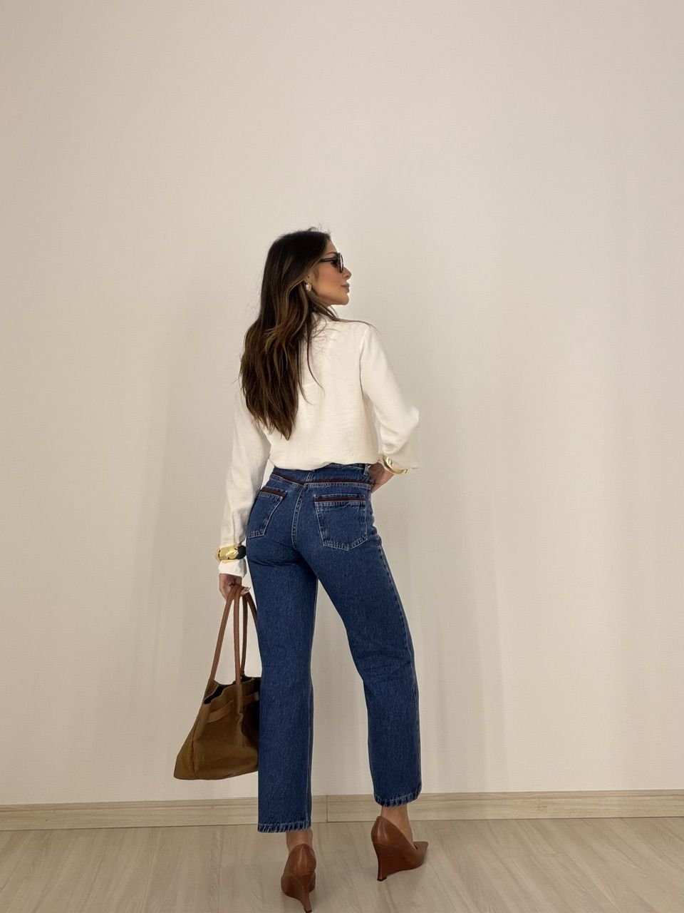 CALÇA RITA BOLSOS COTELÊ JEANS ESCURO