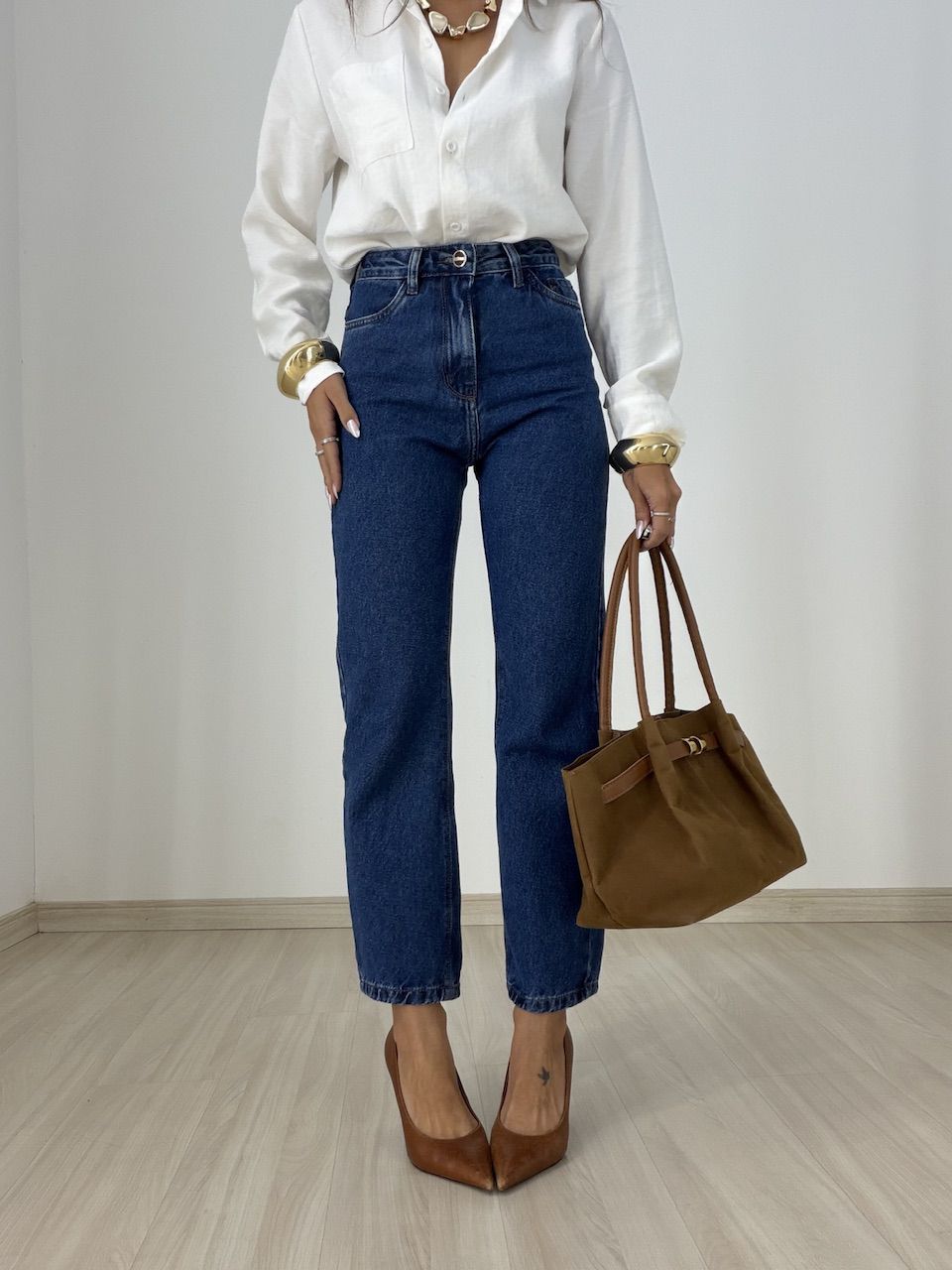 CALÇA RITA BOLSOS COTELÊ JEANS ESCURO