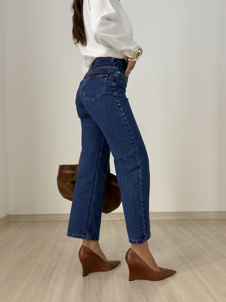 CALÇA RITA BOLSOS COTELÊ JEANS ESCURO