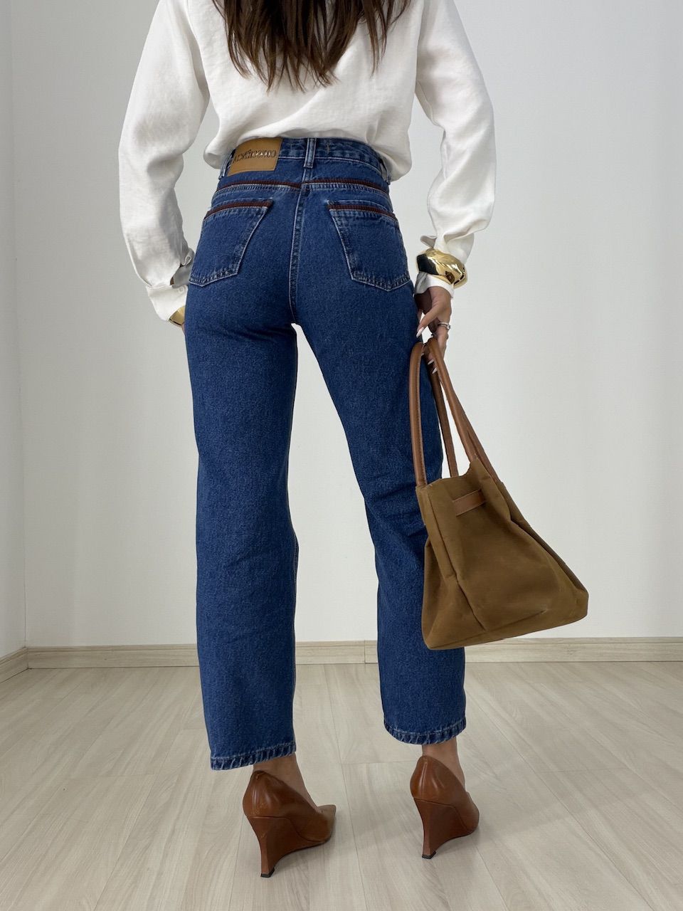 CALÇA RITA BOLSOS COTELÊ JEANS ESCURO