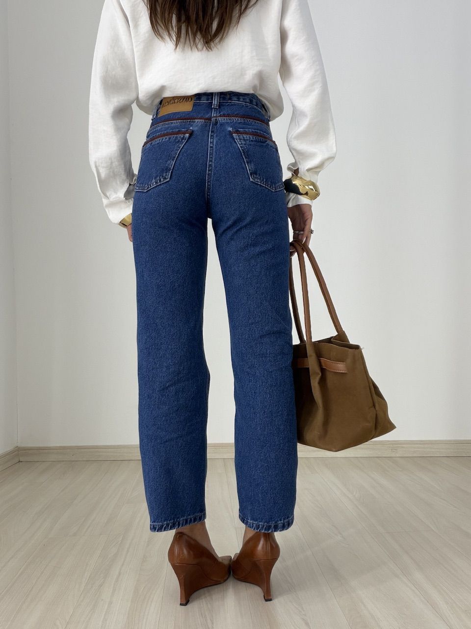CALÇA RITA BOLSOS COTELÊ JEANS ESCURO