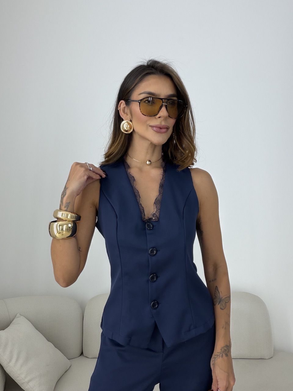 CONJUNTO BETINA COLETE CALÇA MARINHO