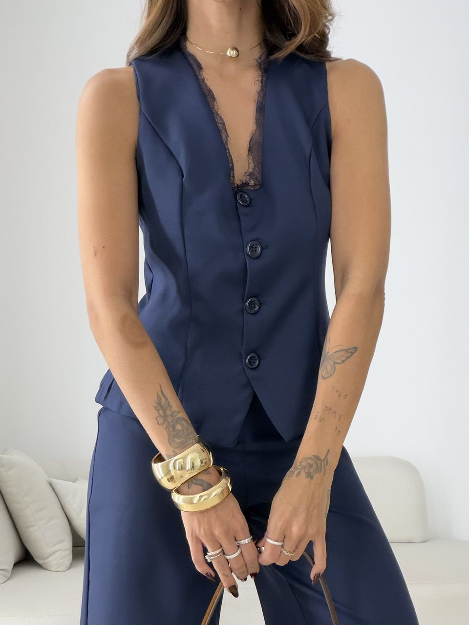 CONJUNTO BETINA COLETE CALÇA MARINHO