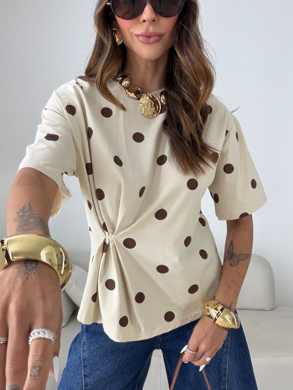BLUSA ARIEL POÁ CREME/MARROM