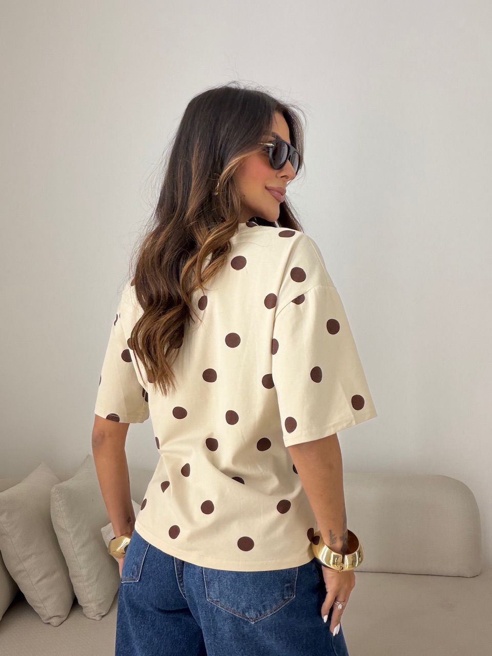 BLUSA ARIEL POÁ CREME/MARROM