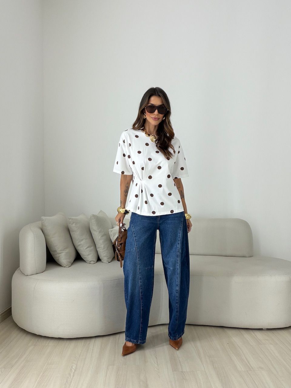BLUSA ARIEL POÁ OFF/MARROM