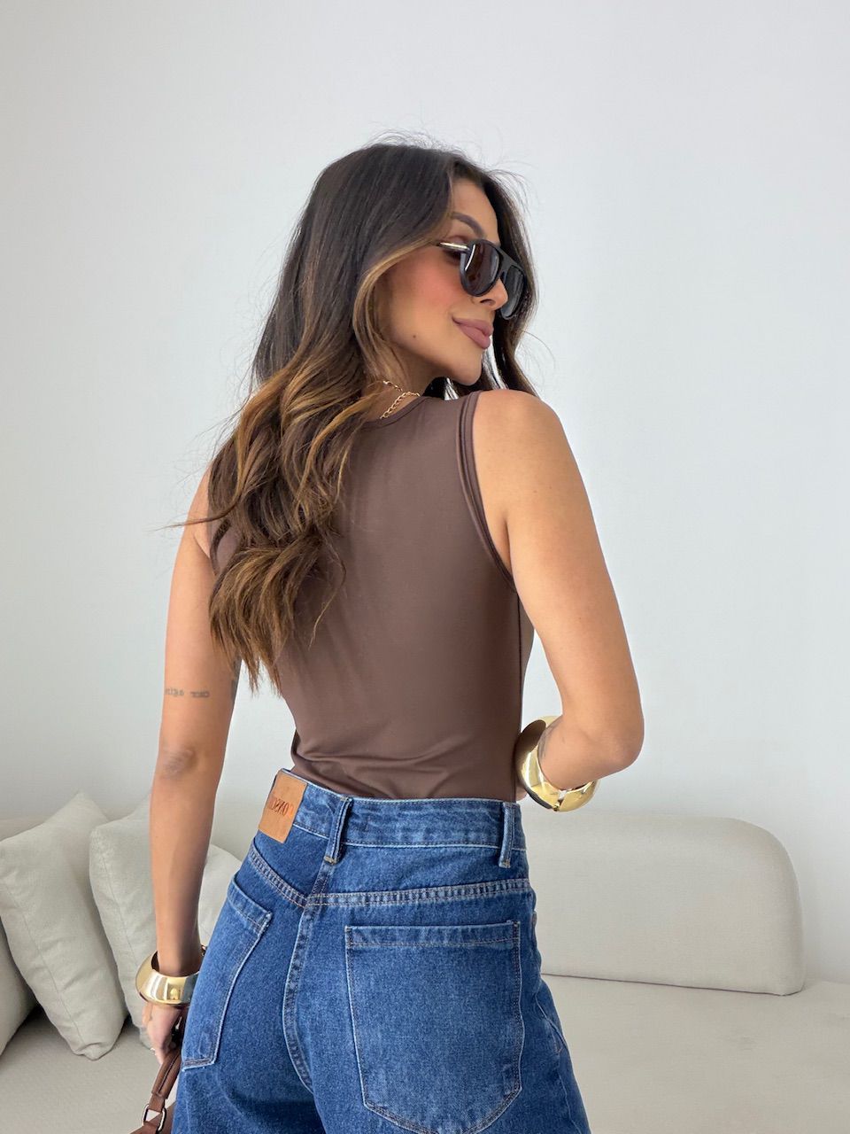BODY ANA MÁRCIA DECOTE QUADRADO MARROM