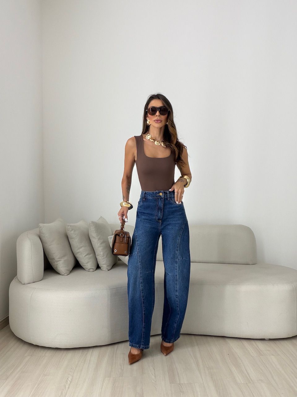 BODY ANA MÁRCIA DECOTE QUADRADO MARROM