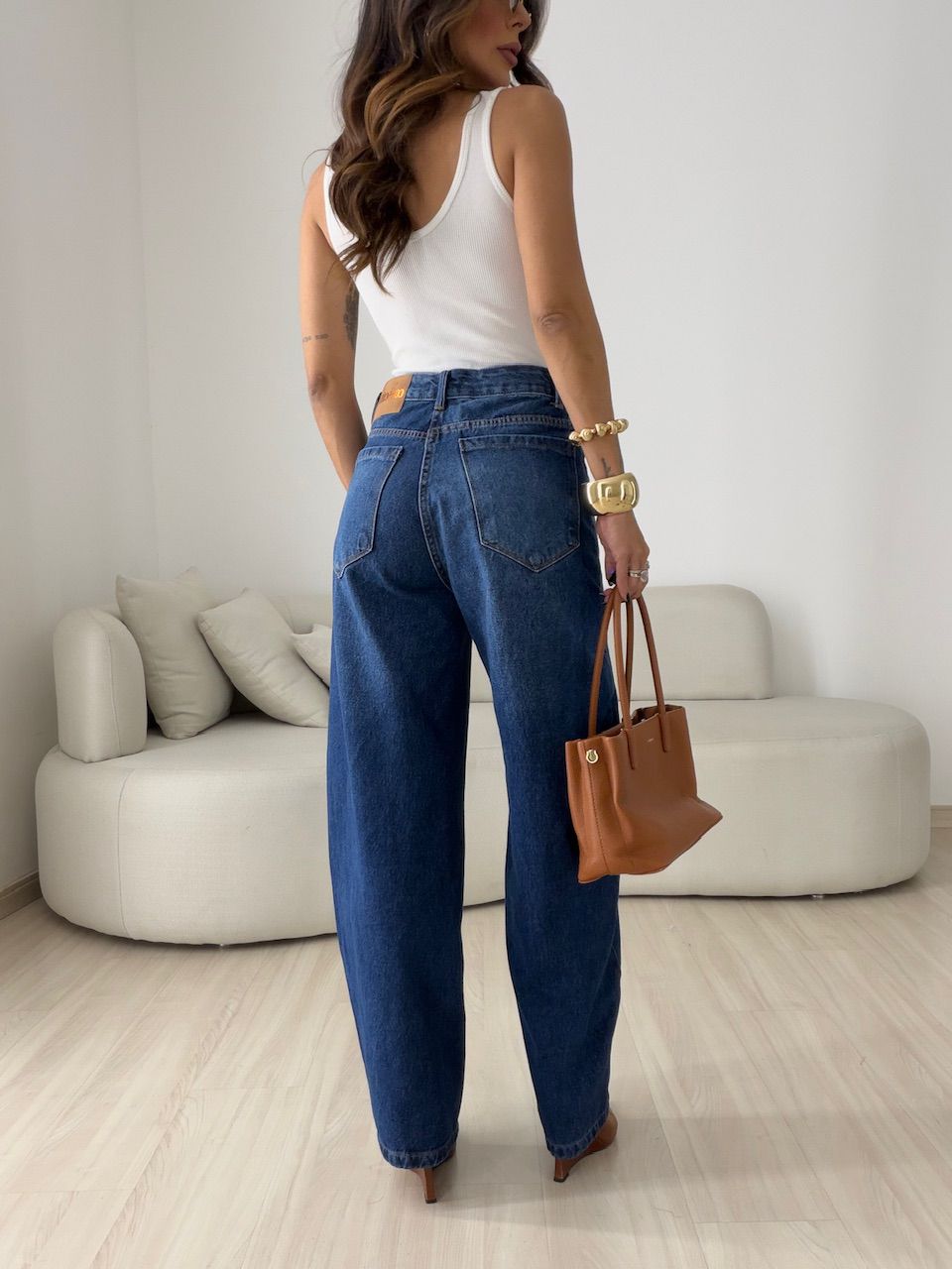 CALÇA TAMARA BALLOON RECORTES JEANS ESCURO
