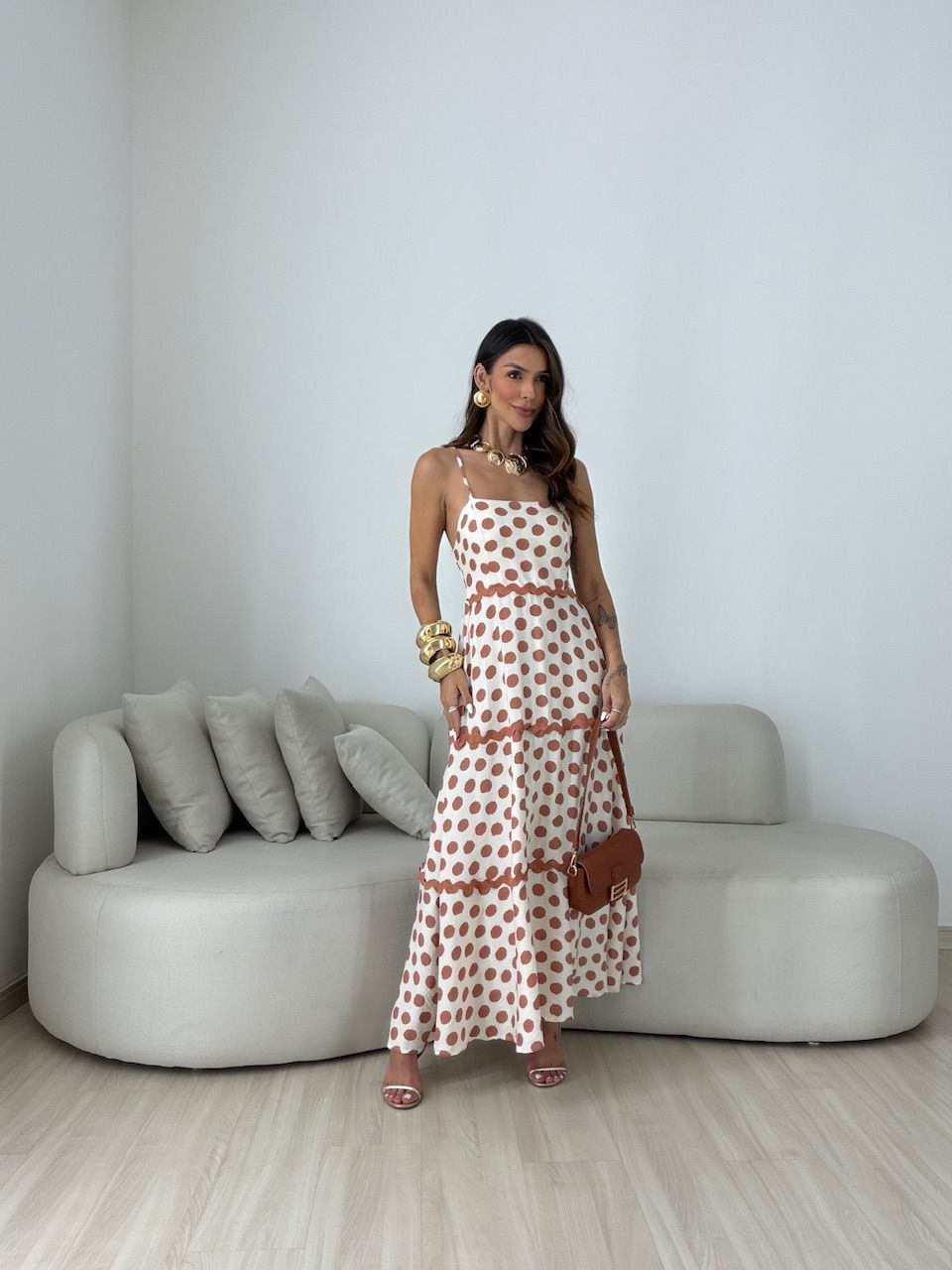 VESTIDO ANGELA POÁ MARFIM/TELHA - 0080630471 - CAROLLA FERRARO