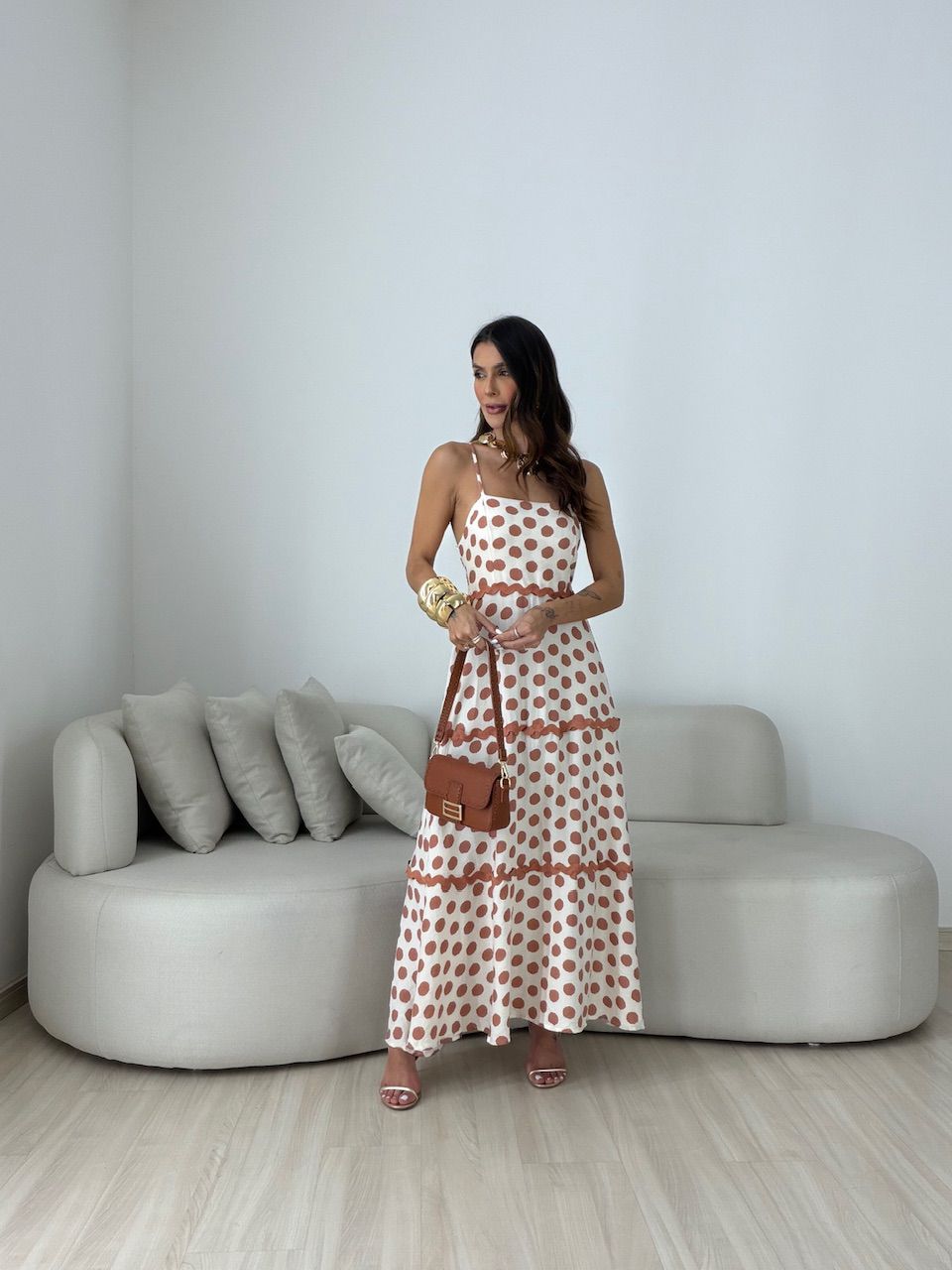 VESTIDO ANGELA POÁ MARFIM/TELHA